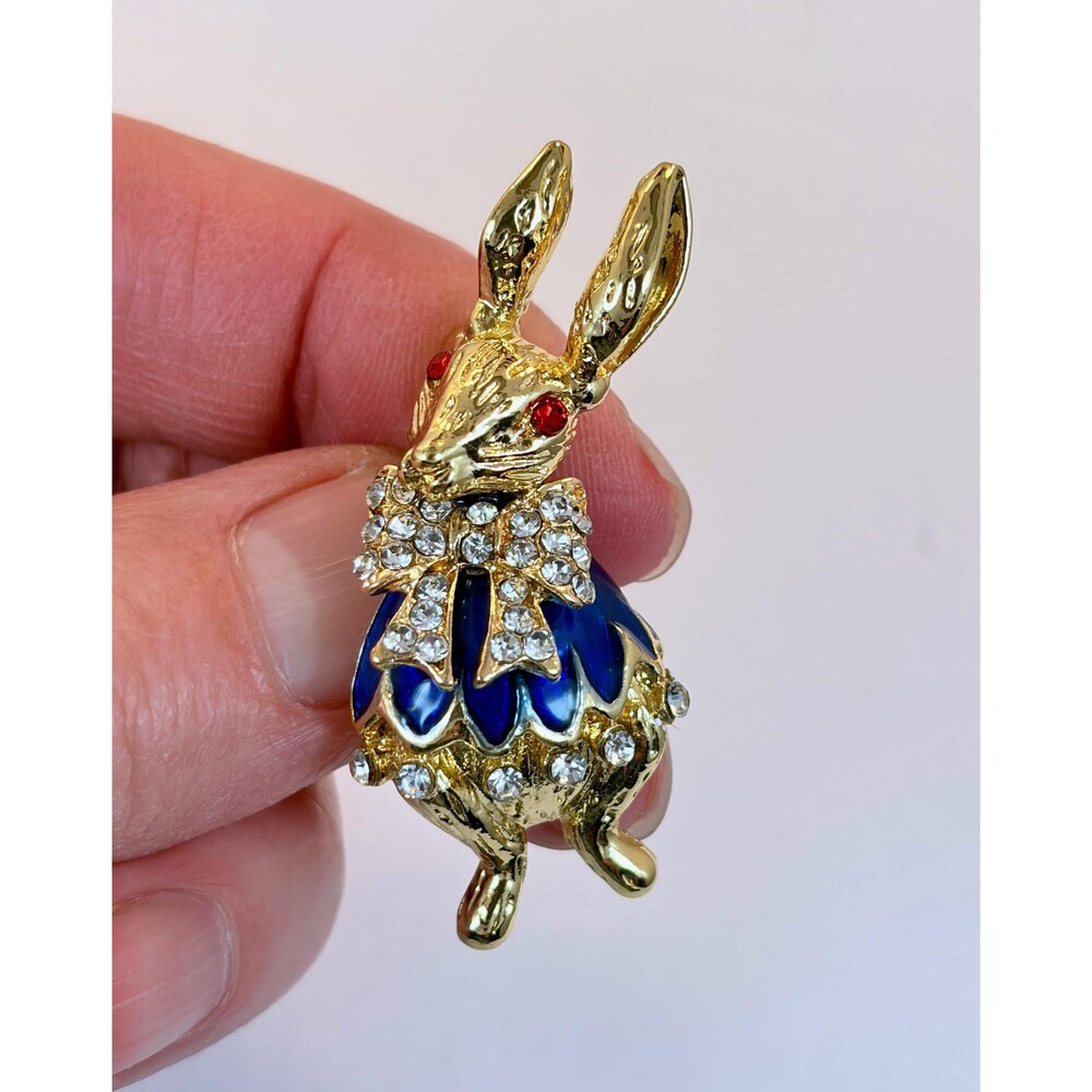 Rabbit Brooch, Vintage, Gold Tone, Enamel, Bunny, Figural, Pin, Peter Cottontail